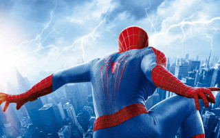 Spider man cityscape lightning storm - a man in a spider suit free wallpaper