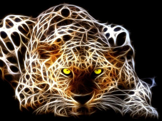 Leopard digital painting yellow eyes - psychedelic free wallpaper for desktop