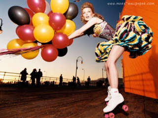 Woman skateboard balloons man suit - a skateboard free wallpaper