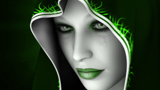 Woman green makeup hooded jacket - jacket free wallpaper