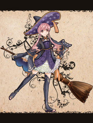 Woman broom cat drawing artwork - her back free wallpaper for mobile