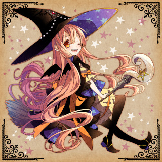 Cartoon character witch hat broom - free halloween wallpaper for tablet