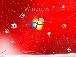 Red background snowflakes window7 logo - a window 7 logo free wallpaper for desktop