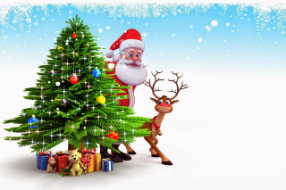Santa reindeer christmas tree presents - a christmas tree free wallpaper for desktop