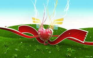 Heart shaped object grass ribbon - shaped free wallpaper