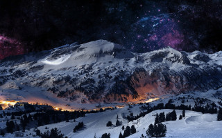 Snowy mountain city night stars 3 - a snowy mountain free wallpaper