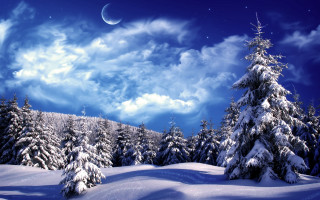Snowy landscape full moon trees 2 - space art free wallpaper