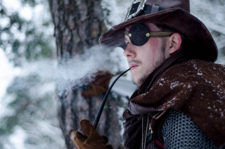 Man hat coat pipe snow - steampunk free wallpaper