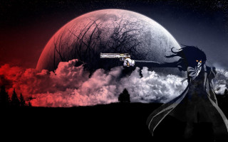 Gothic woman fullmoon redsky clouds - cloud and trees free wallpaper for desktop
