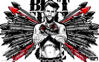 Tattooed man wings blackwhite red - punk art free wallpaper