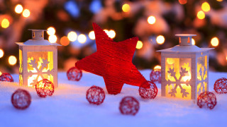 Red star snow lanterns light - the snow next free wallpaper