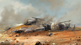 Destroyed vehicle desert smoke clouds - cinematic concept art free wallpaper for desktop