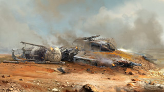 Wrecked vehicle desert smoke helicopter - cinematic concept art free wallpaper for desktop