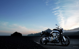 Motorcycle parked mountains clouds sunset - cafer bater free wallpaper