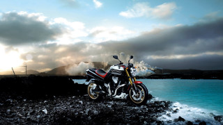 Motorcycle rocky shore ocean mountain - rocky free wallpaper for desktop