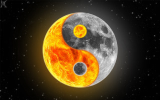 Yin yang full moon stars - symmetrical balance free wallpaper