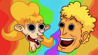 Laughing couple rainbow background cartoon - a cartoon of a man free wallpaper