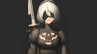 Woman sword mask black outfit - nier:automata free wallpaper for desktop