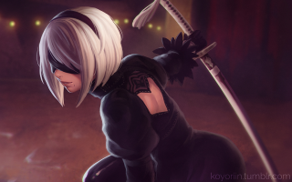 Woman sword dark room lights - nier:automata free wallpaper for desktop