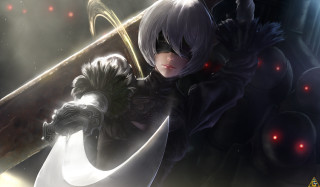Person sword dark room demon - nier:automata free wallpaper
