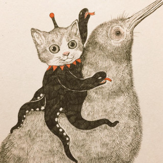 Cat penguin bird drawing image - free cats wallpaper for tablet