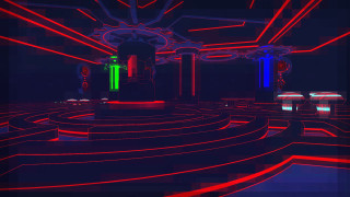 Circular room neon light clock - a clock tower in the background free wallpaper