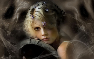 Woman hat dress holding black - photorealistic portrait free wallpaper