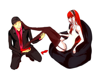 Man woman beanbag redhair blacksuit - a red hair free wallpaper