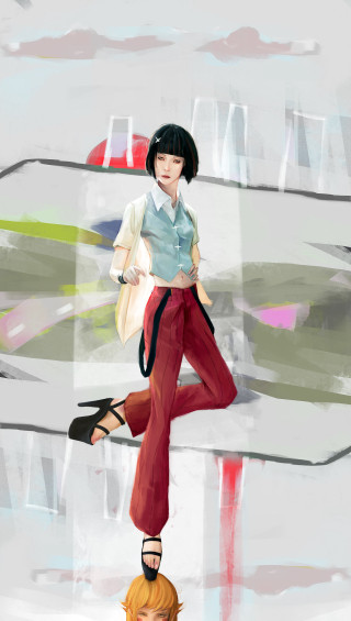 Woman skateboard street corner background - chen chun free wallpaper for mobile