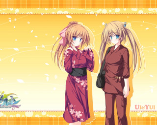 Anime girls yellow background leaves - a yellow background free wallpaper for desktop