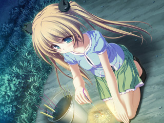 Girl looking pot light fish - a fish free wallpaper