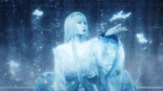 Woman white dress butterflies flying - amano free wallpaper for desktop