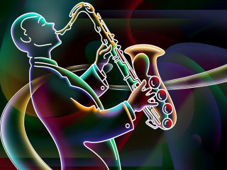 Man saxophone psychedelic painting swirly - a colorful swirl free wallpaper