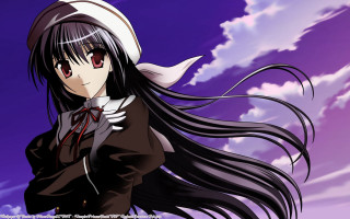 Anime girl long black hair 3 - a purple sky free wallpaper