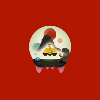 Red background mountain bear circle - 2 d game art free wallpaper for tablet