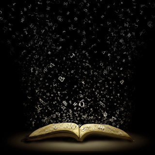 Open book letters black background 2 - a spotlight free wallpaper for tablet