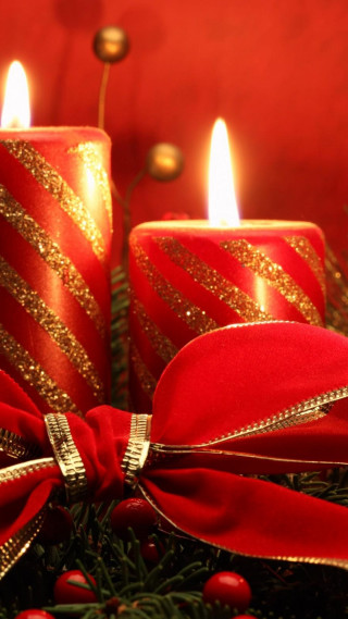 Candle ribbon bow closeup red - free christmas wallpaper for mobile