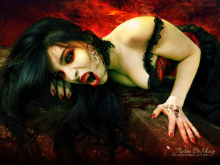 Woman blood face hands table - dark art free wallpaper for desktop
