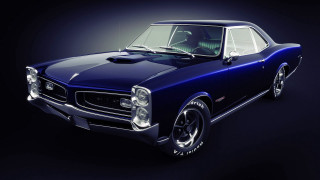 Blue muscle car dark room 2 - photorealism free wallpaper for desktop