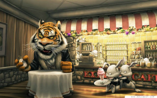 Tiger sitting table small animal - animal free wallpaper for desktop