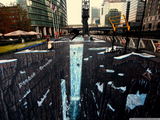 Waterfall city street buildings person - the sidewalk free wallpaper