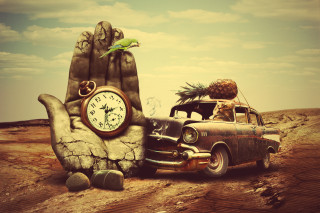 Hand clock car desert palm - a hand free wallpaper