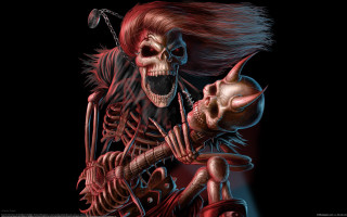 Skeleton red hair devilish face - a skeleton free wallpaper for desktop