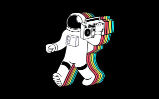 White astronaut camera rainbow striped - the dark background free wallpaper for desktop
