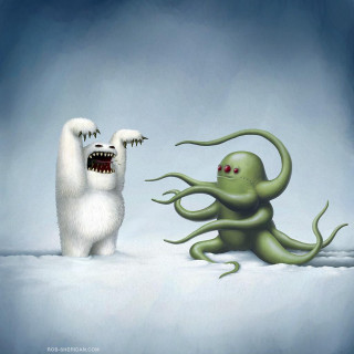 White monsters blue background couple - free halloween wallpaper for tablet