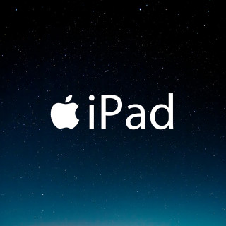 Apple logo dark background stars - free space wallpaper for tablet