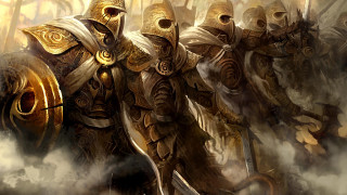 Knights armored group spears shields - a cloud free wallpaper for desktop