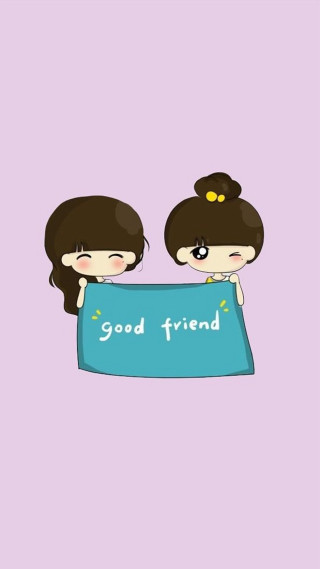 Two girls holding sign good - free love wallpaper for mobile
