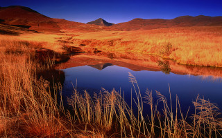 Lake mountains grass sky clouds 5 - landscape free wallpaper