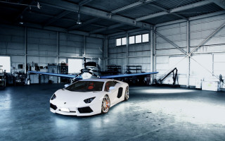 White sports car garage plane 2 - the wall behind free wallpaper